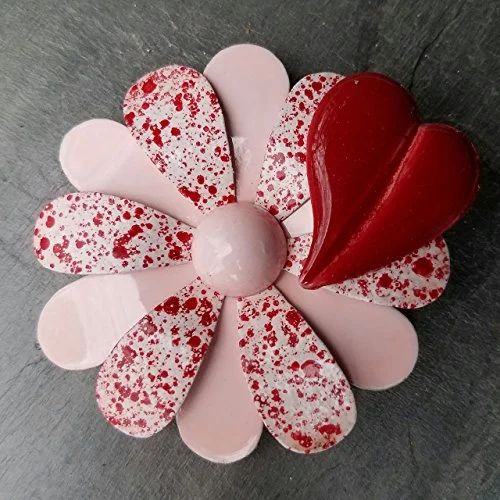 Fashionable Brooch for Evening Wear-Pink and Red Flower Brooch with Heart