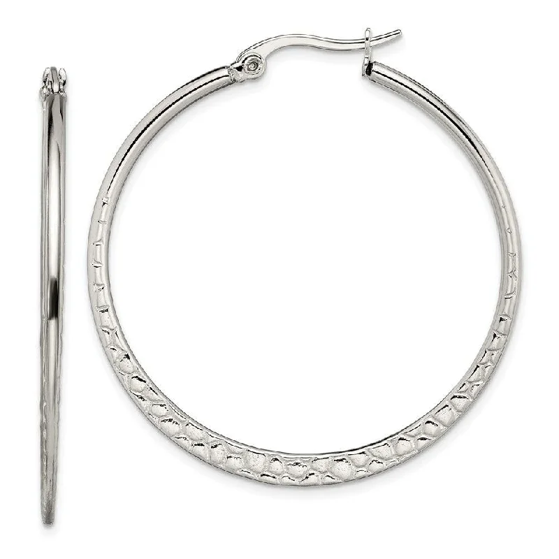 Trendy Dangle Earrings-Stainless Steel 40mm Textured Hoop Earrings