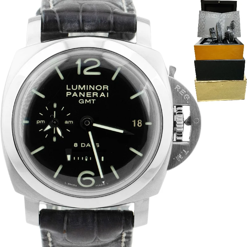 Personalized Watch Gifts-Panerai Luminor GMT 1950 PAM 233 8 Days Date Black Steel 44mm Watch PAM00233