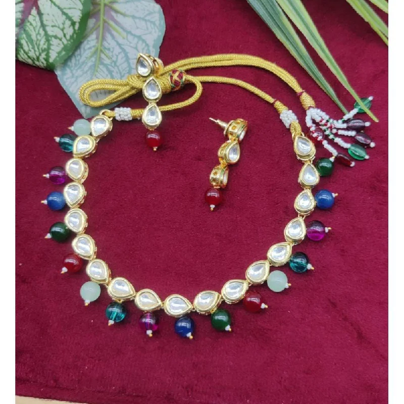 Custom Letter Necklaces-Akruti Collection Gold Plated Kundan Stone And Beads Necklace Set