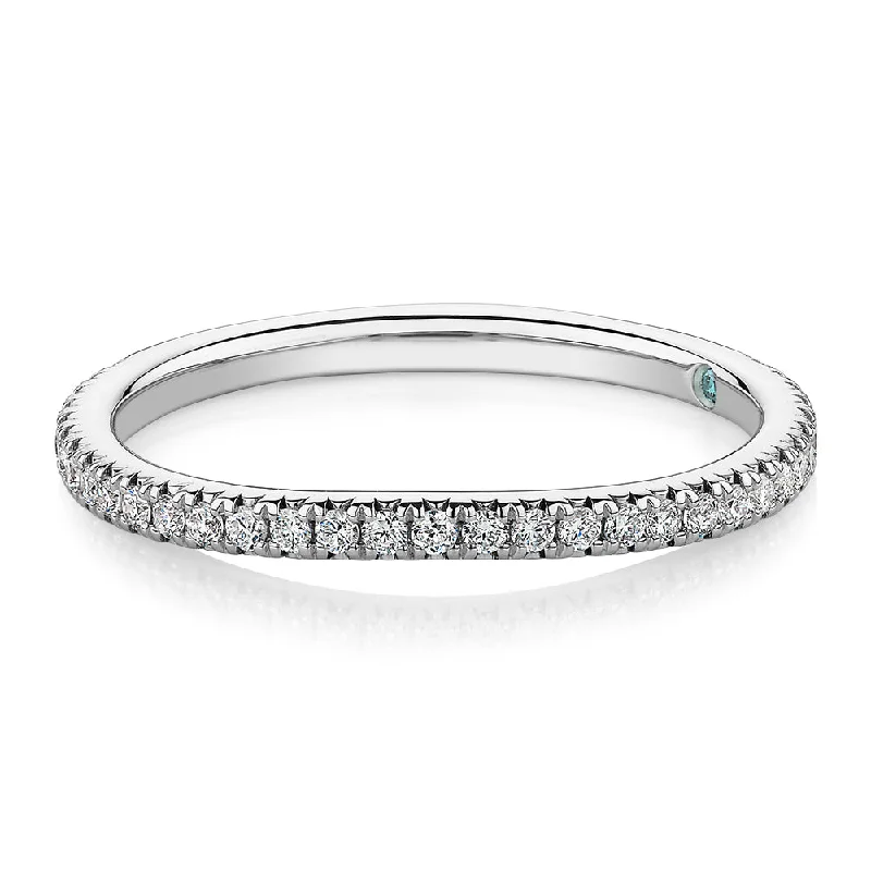 Vintage Gold Rings-Premium Lab-Grown Diamond, 0.23 carat TW round brilliant curved wedding or eternity band in 14 carat white gold