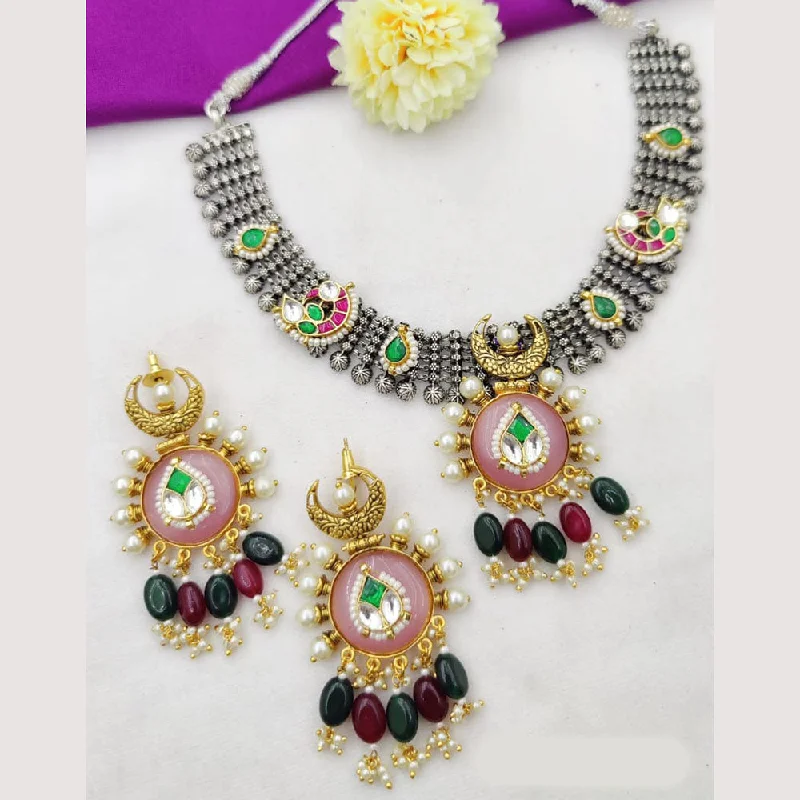 Custom Letter Necklaces-Fancyla 2 Tone Plated Kundan Stone And Pearls Necklace Set