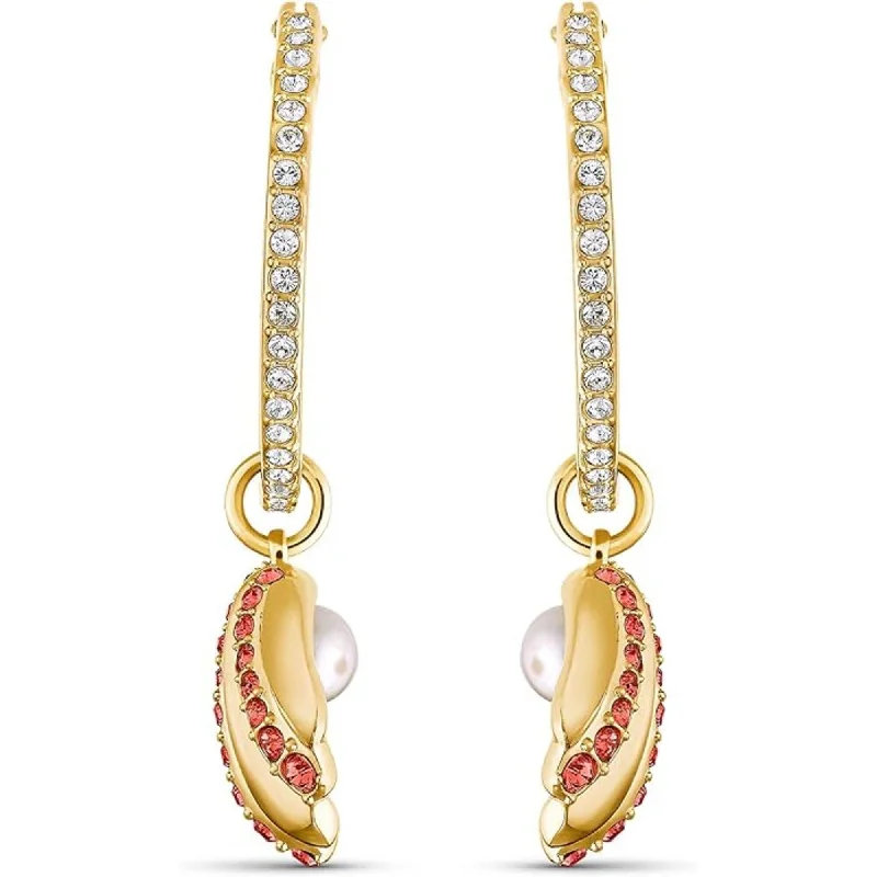 Bold Statement Earrings-Swarovski Women's Earrings - Shell Pearl Yellow Gold Red and White Crystal | 5524185