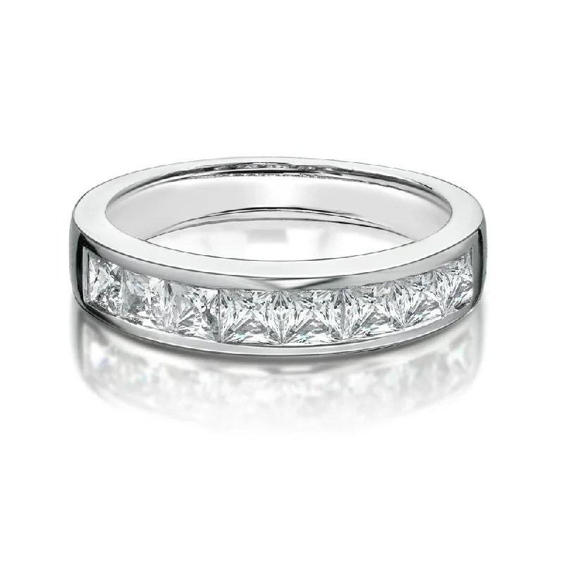 Unique Gold Engagement Rings-Wedding or eternity band with 1.44 carats* of diamond simulants in 14 carat white gold