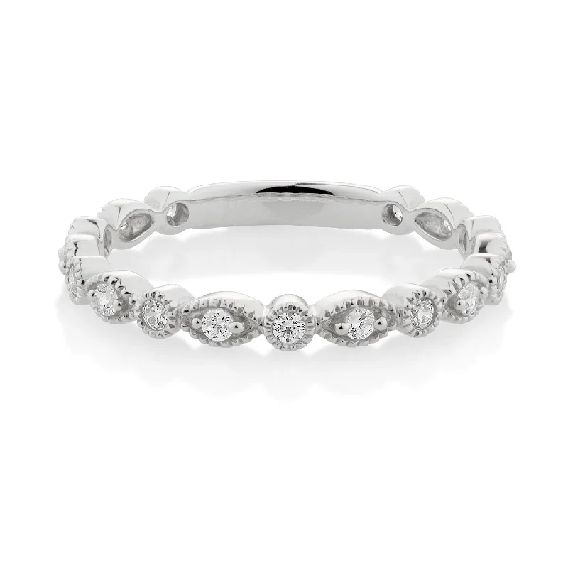 Custom Heart-Shaped Rings-Wedding or eternity band with 0.25 carats* of diamond simulants in 10 carat white gold