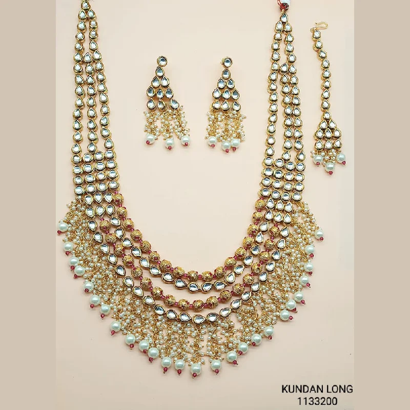 Heart Pendant Necklaces-Padmawati Bangles Gold Plated Kundan Stone Long Necklace Set