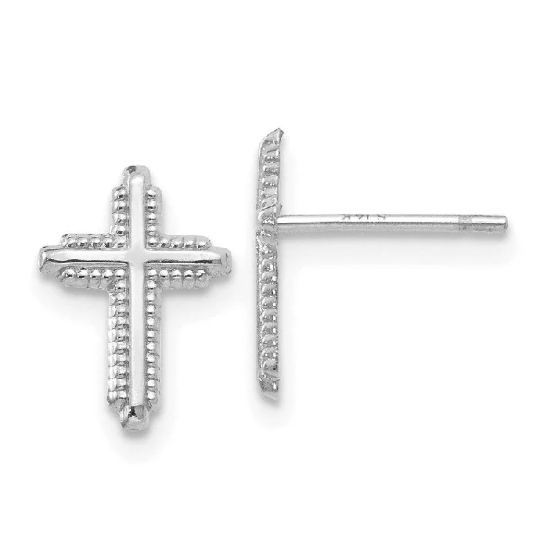 Silver Oval Earrings-14K White Gold Polished Cross Post Earrings