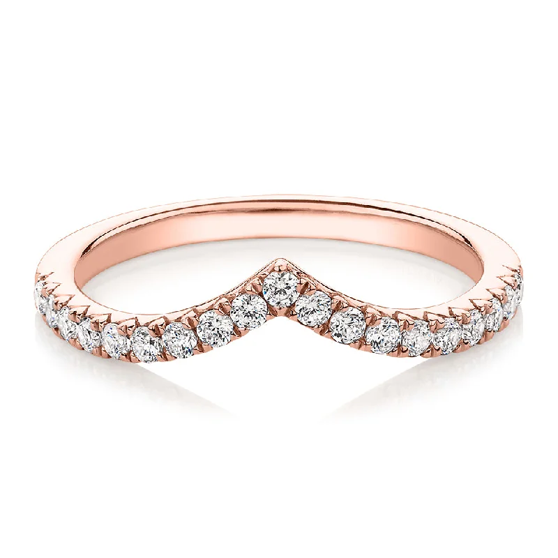 Rose Gold Promise Rings-Round Brilliant curved wedding or eternity band with 0.57 carats* of diamond simulants in 10 carat rose gold