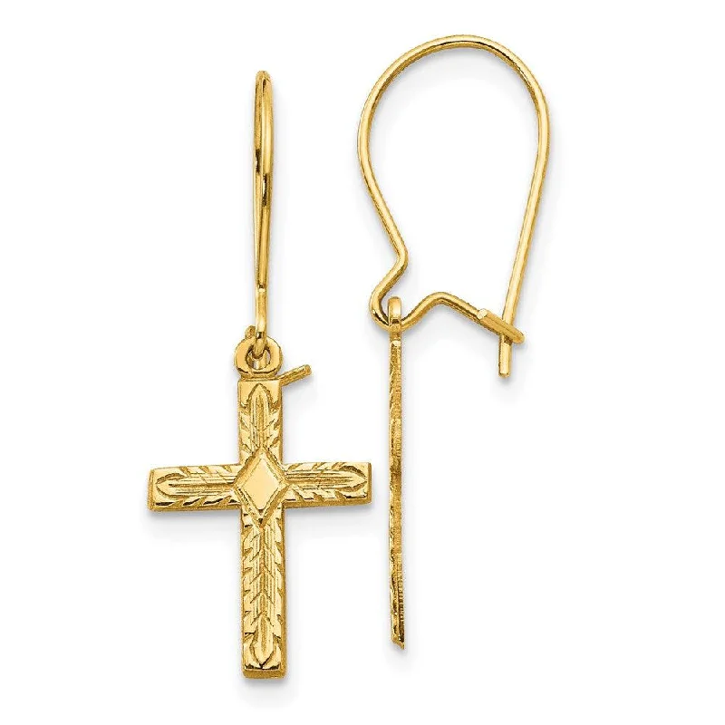 Trendy Earrings for Teens-14k Polished & Satin Cross Earrings