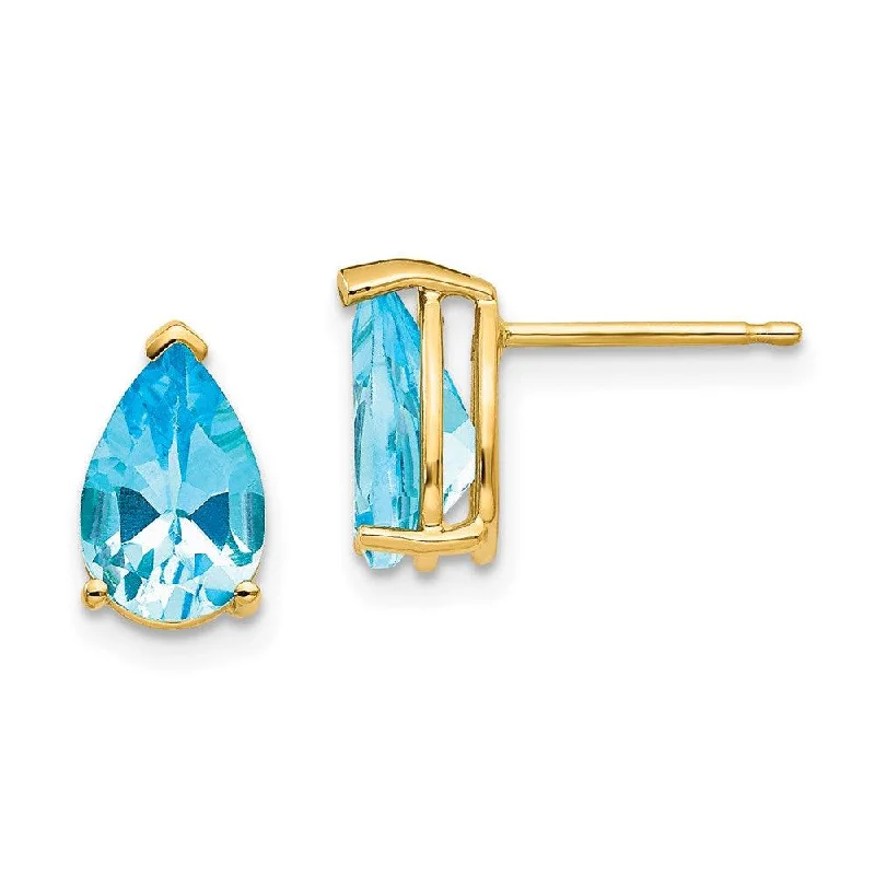 Gold-Plated Earrings for Women-14k 9x6mm Pear Blue Topaz Earrings