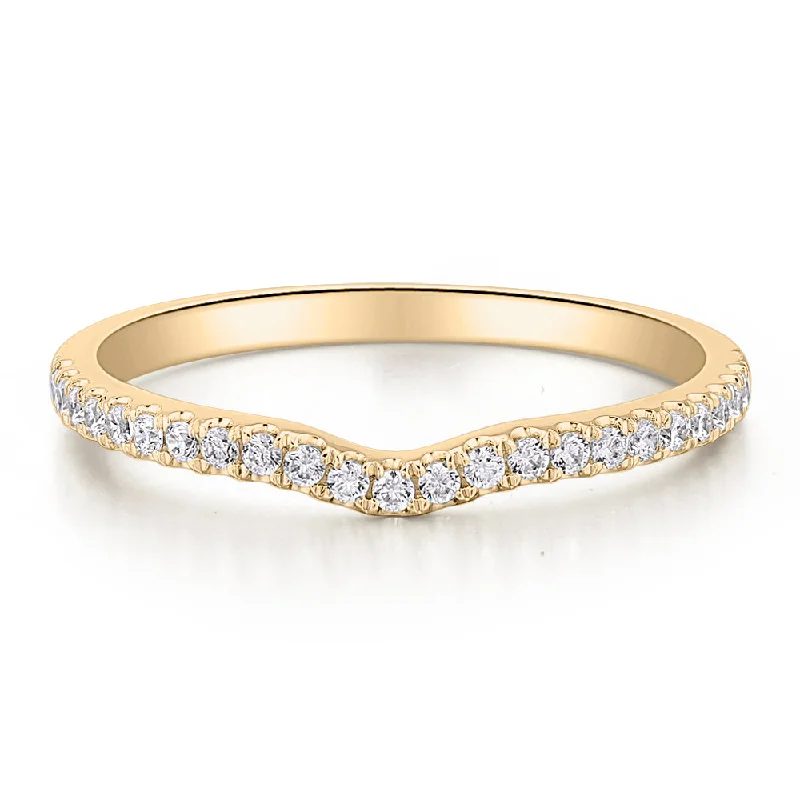 Custom Heart-Shaped Rings-Round Brilliant curved wedding or eternity band in 14 carat yellow gold