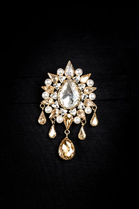 Handmade Crystal Brooch for Weddings-Gold Crystal Studded Brooch