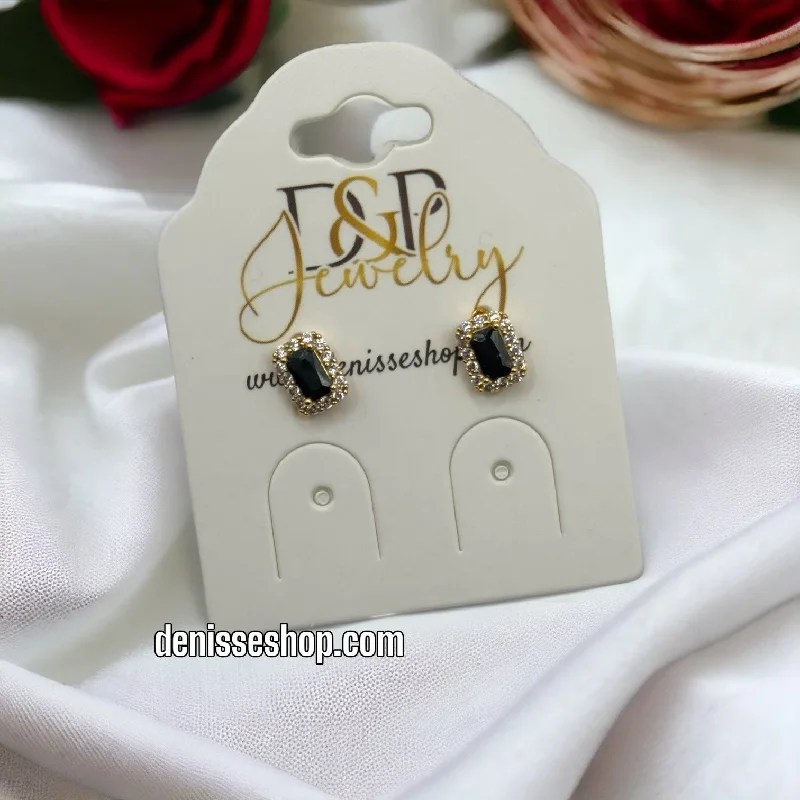 Gemstone Drop Earrings-24K BLACK SMALL EARRINGS E348