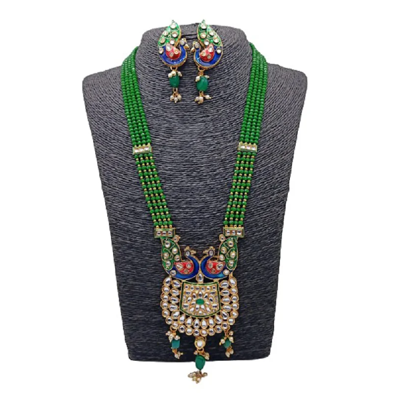 Boho Chic Necklaces-Shree Jai Sai Art Gold Plated Peacock Long Necklace Set