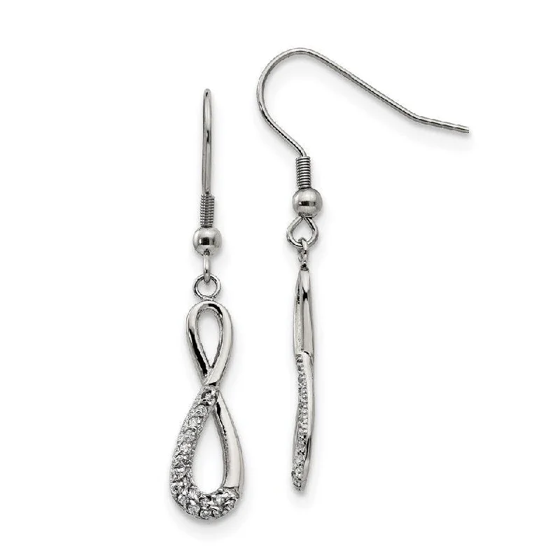 Large Statement Earrings-Stainless Steel Infinity Symbol with CZs Shepherd Hook Earrings