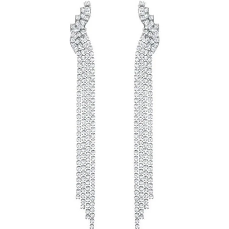 Multi-Strand Earrings-Swarovski Women's Earrings - Fit Ruthenium Plated Clip On | 5409450