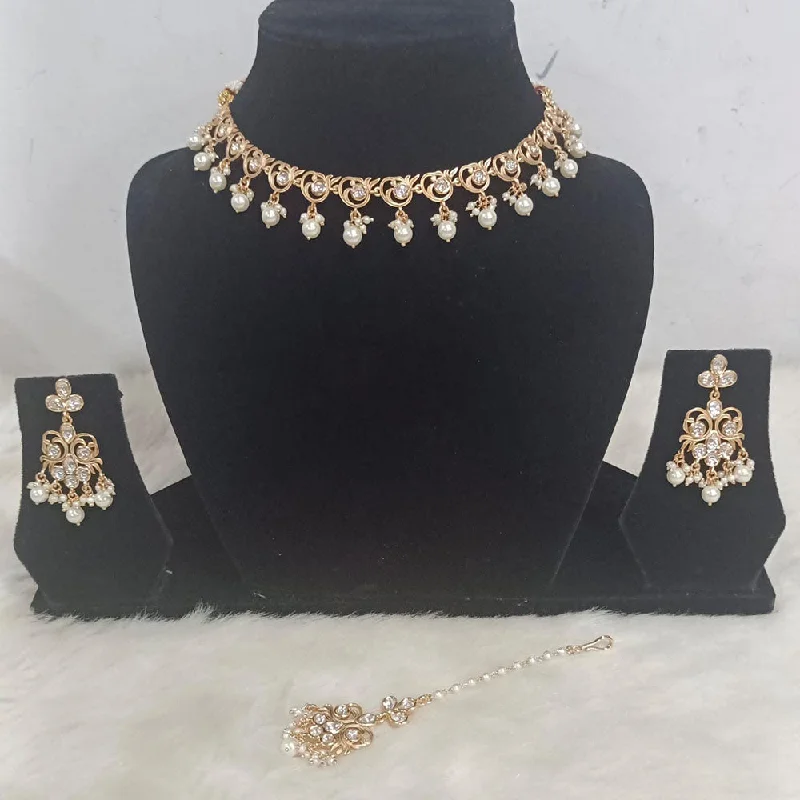 Simple Rose Gold Necklaces-Tarangavi Gold Plated Polki Kundan Choker Necklace Set