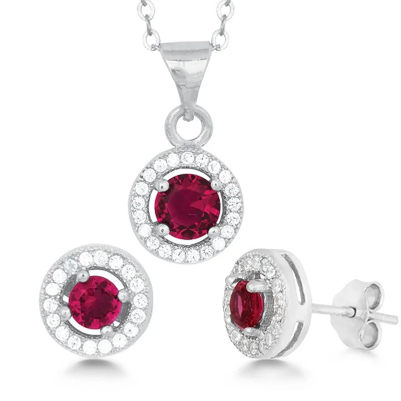 Cute Heart Earrings-Classic Women's Pendant and Earrings Set - Sterling Silver Red CZ with Chain | SET-429