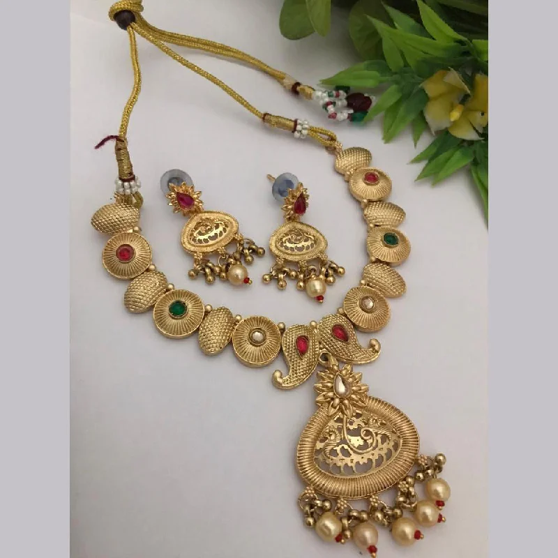 Personalized Couple Necklaces-FS Collection Gold Plated Pota Stone Necklace Set