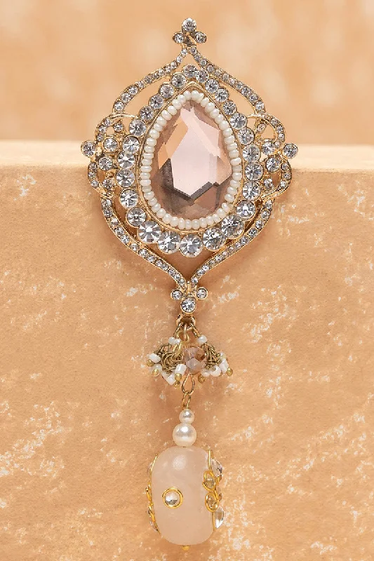 Artistic Crystal Brooch for Women-Oval Crystal Brooch with Peach Drop