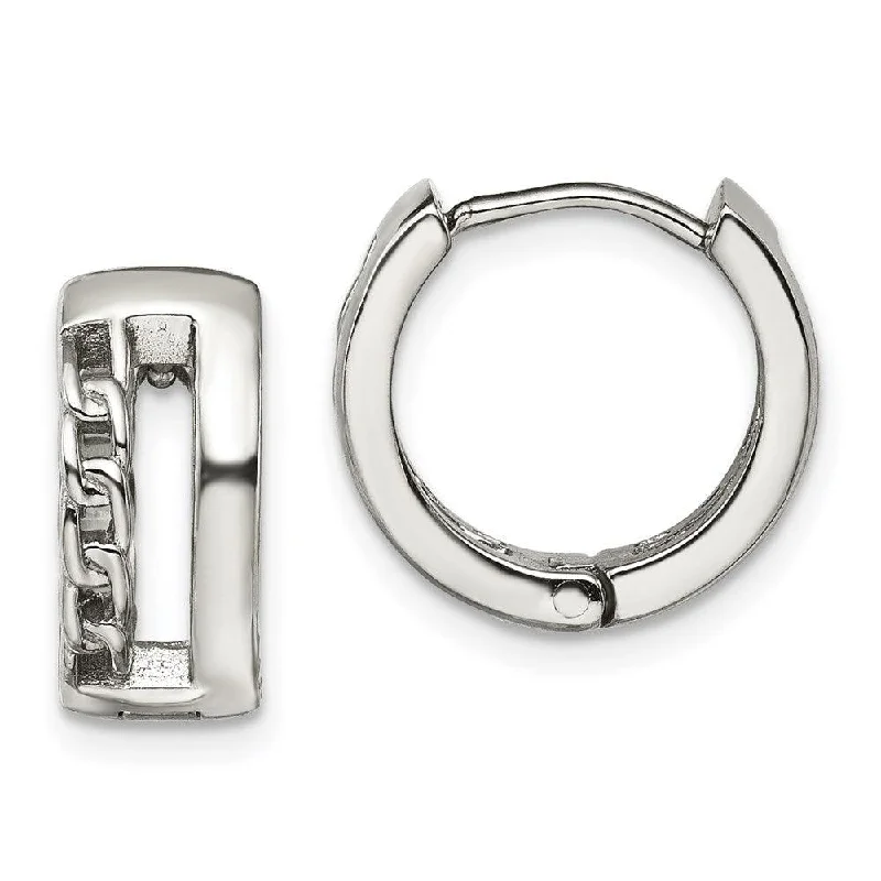 Gemstone Stud Earrings-Stainless Steel Polished 6.50mm Huggie Hinged Hoop Earrings