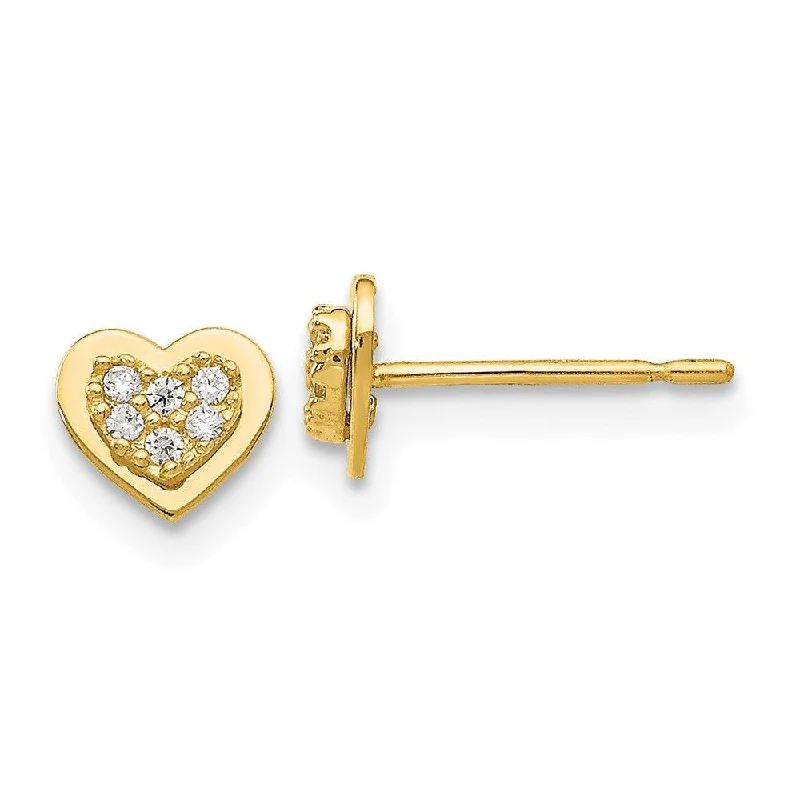 Fashionable Gold Earrings-Madi K Kid's 14k  CZ  Heart Post Earrings