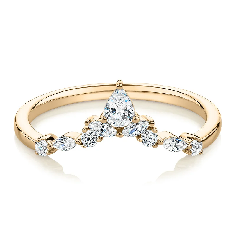 Bold Statement Rings-Pear curved wedding or eternity band with 0.37 carats* of diamond simulants in 10 carat yellow gold