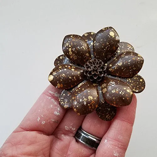 Personalized Gemstone Brooch-Brown Flower Brooch Pin