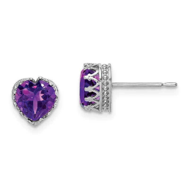 Diamond Stud Earrings-10k Tiara Collection White Gold Polished 6mm Heart Amethyst Earrings