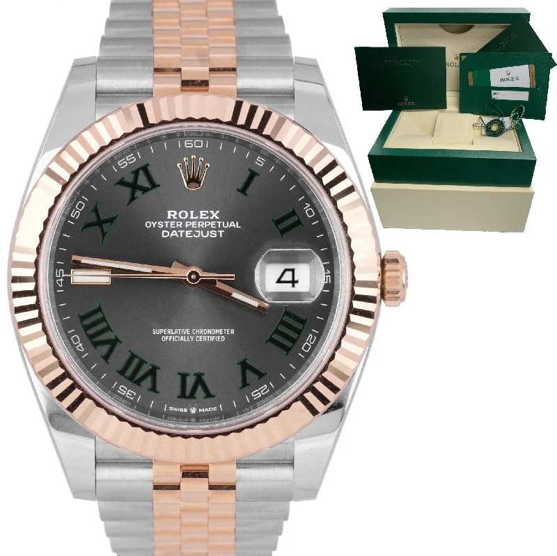 Elegant Stainless Steel Watches-Rolex DateJust 41 126331 WIMBLEDON Gray Everose Gold 18K Two Tone Watch CARD