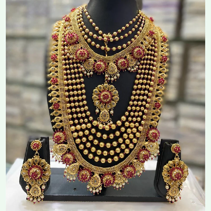 Elegant Wedding Necklaces-Vaishnavi Fashion Impex Gold Plated Double Necklace Set