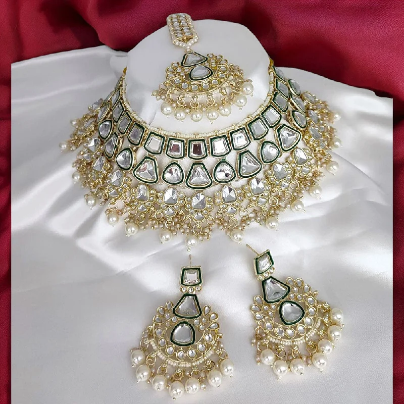 Handcrafted Gold Necklaces-Gehana Mahal Gold Plated Kundan Stone Choker Necklace Set