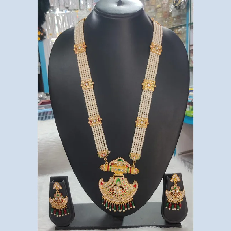 Colorful Gem Pendant Necklaces-Kavita Art Gold Plated Meenakari And Kundan Long Necklace Set