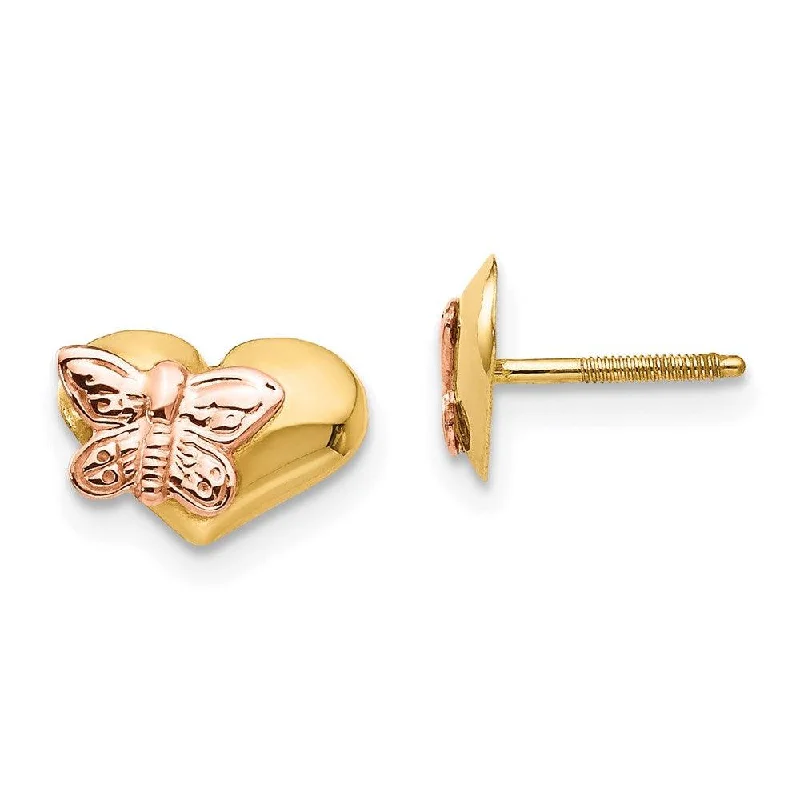 Customized Initial Earrings-Madi K Kid's 14k  Polished & Rhodium Butterfly Heart Screwback Earrings