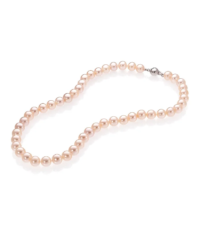 Silver Heart Necklaces-Peach Freshwater Pearl Necklace