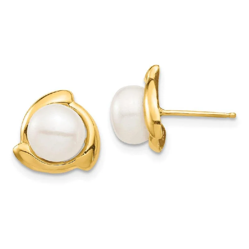 Stylish Hoop Earrings for Women-14K 7-8mm White Button Freshwater Cultured Pearl Post Earrings