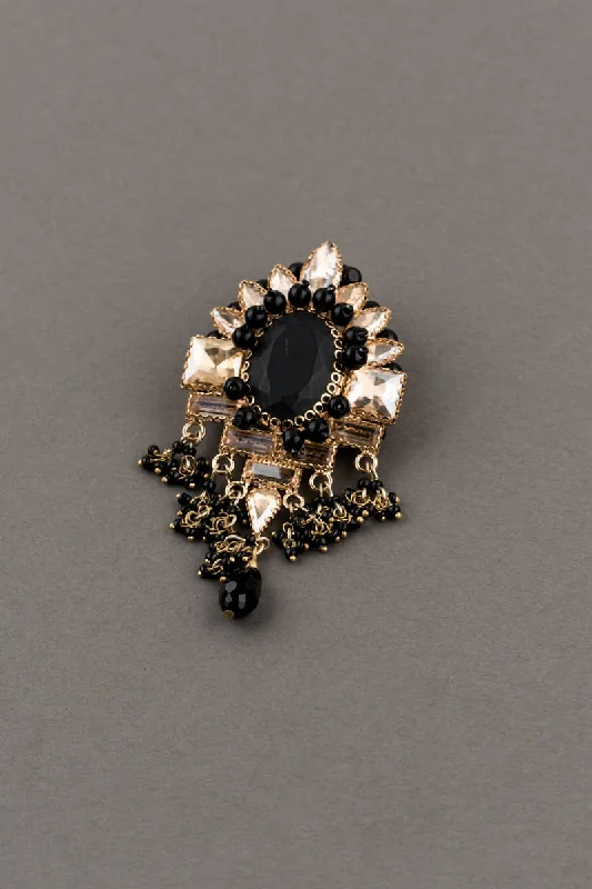 Vintage Brooch with Crystal Accents-Black Crystal Brooch