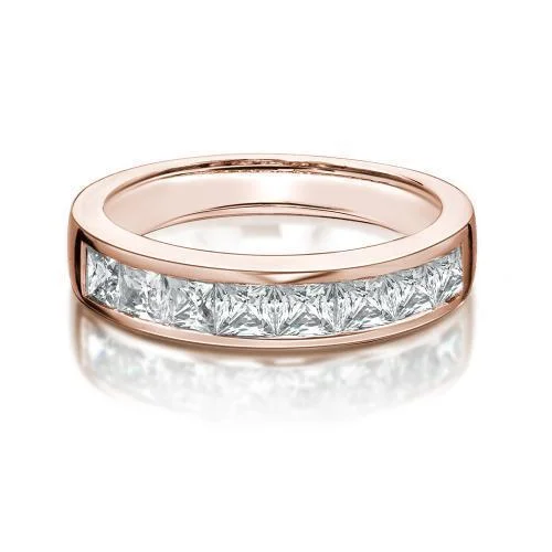 Emerald-Cut Diamond Rings-Wedding or eternity band with 1.44 carats* of diamond simulants in 14 carat rose gold