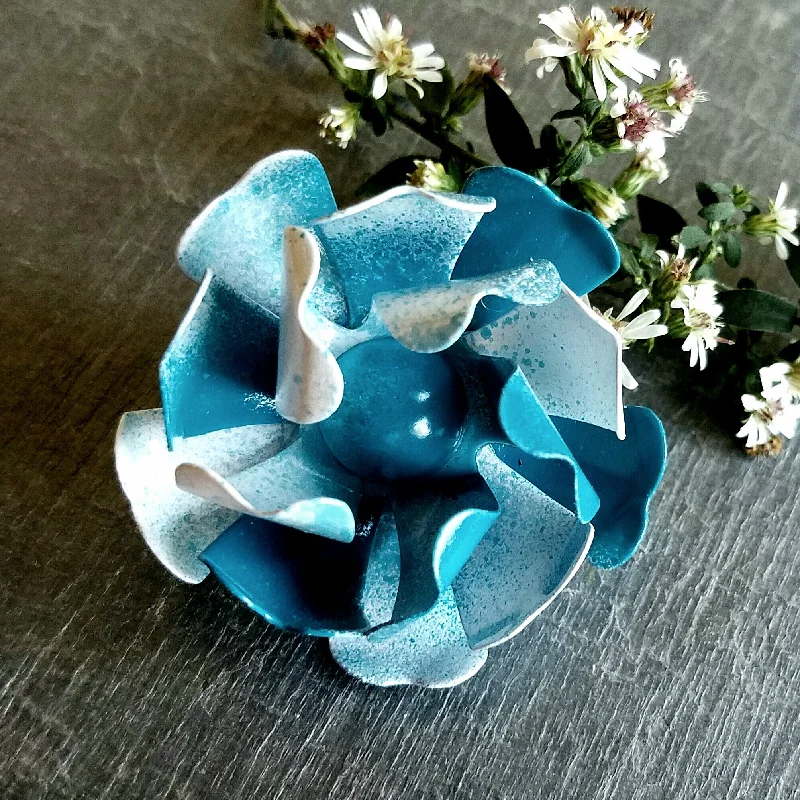 Stylish Butterfly Brooch for Weddings-Small Teal and White Cabbage Rose Brooch