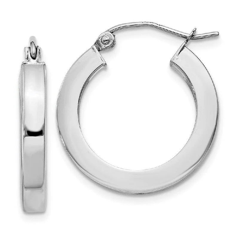 Organic Pearl Earrings-14k White Gold Square Tube Hoop Earrings