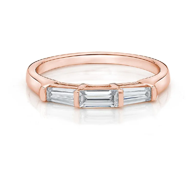 Designer Gold Rings-Wedding or eternity band with 0.66 carats* of diamond simulants in 14 carat rose gold