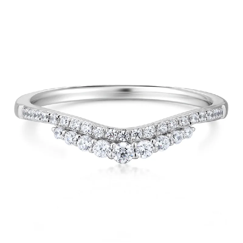 Unique Wedding Band Sets-Round Brilliant curved wedding or eternity band in 10 carat white gold