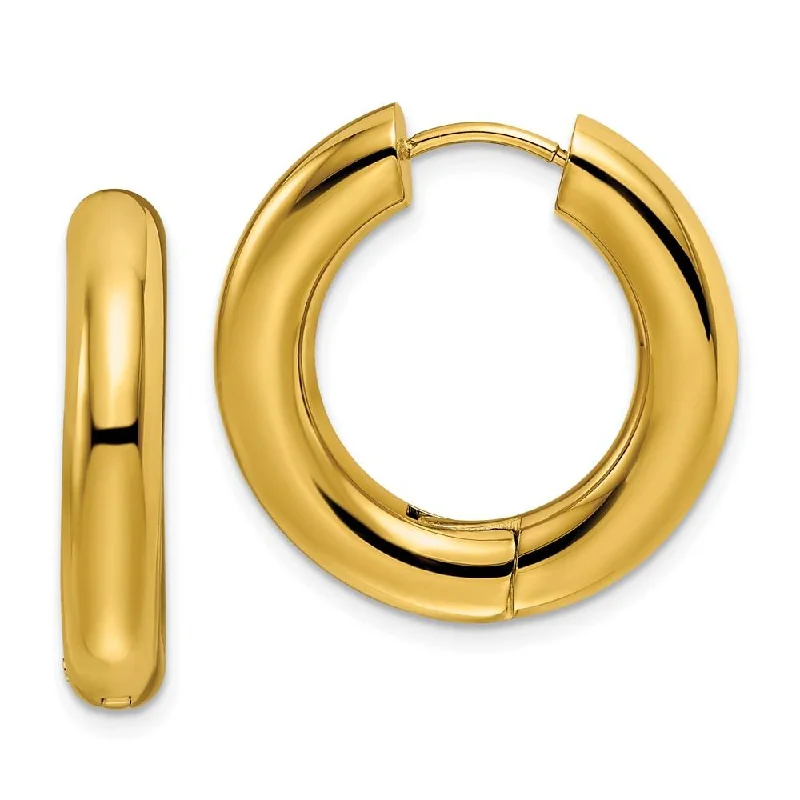 Elegant Silver Hoops-Stainless Steel Polished Yellow IP-plated 5mm Hinged Hoop Earrings