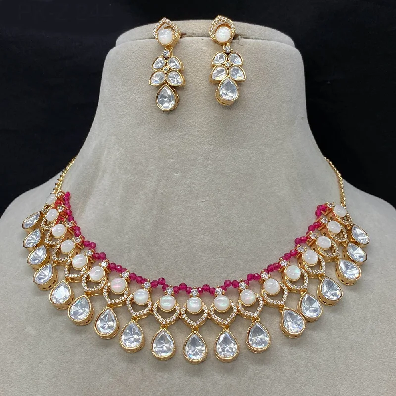 Unique Layered Necklaces-Amoliya Jewels Brass Polki Kundan Designer Necklace Set