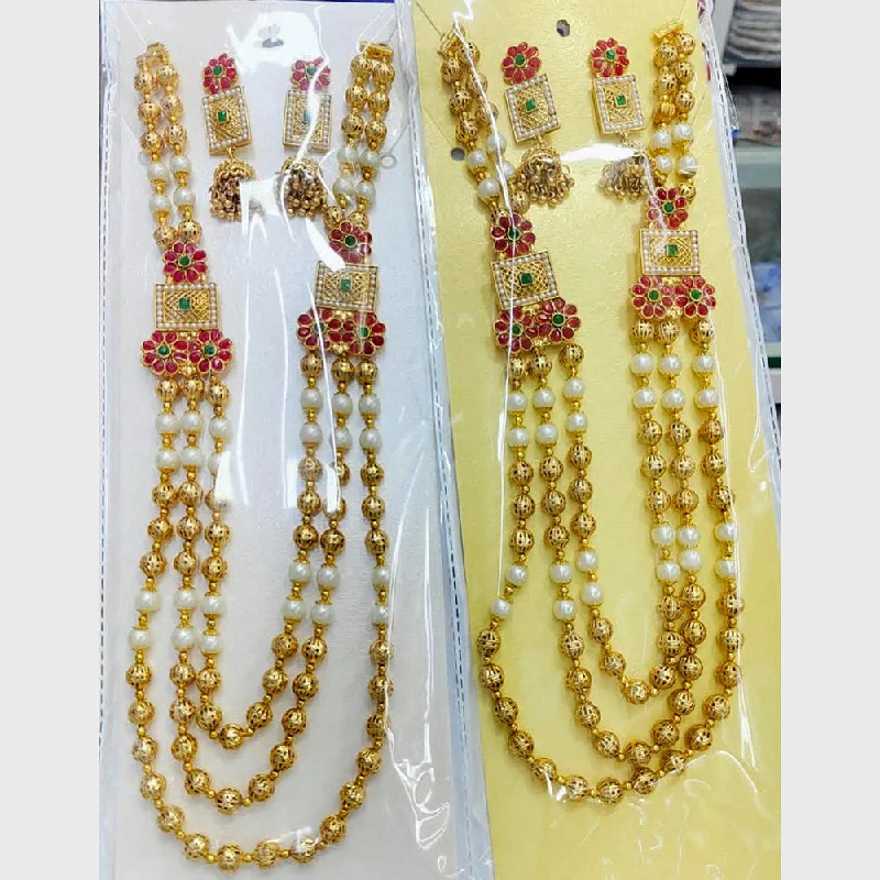 Chunky Statement Necklaces-Kavita Art Gold Plated Pota Stone And Beads Long Necklace Set (Piece 1 Only)