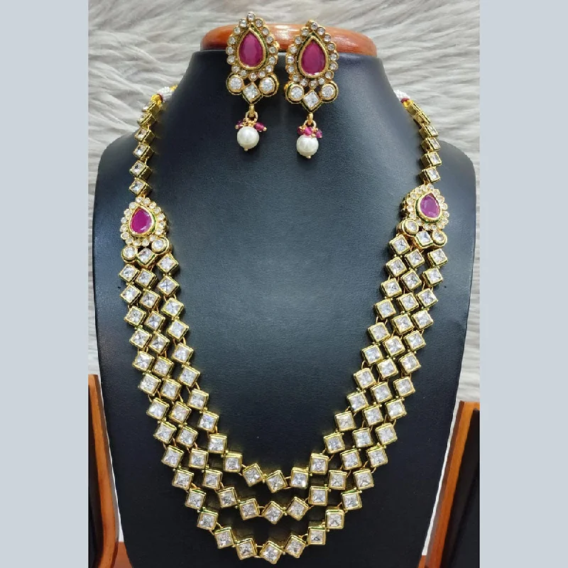 Personalized Gold Necklaces-Jain Jewellers Gold Plated Polki Kundan Necklace Set