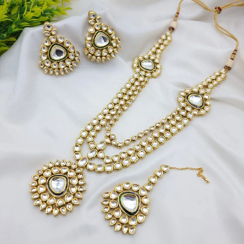 Fashionable Statement Necklaces-JCM Gold Plated Kundan Long Necklace Set