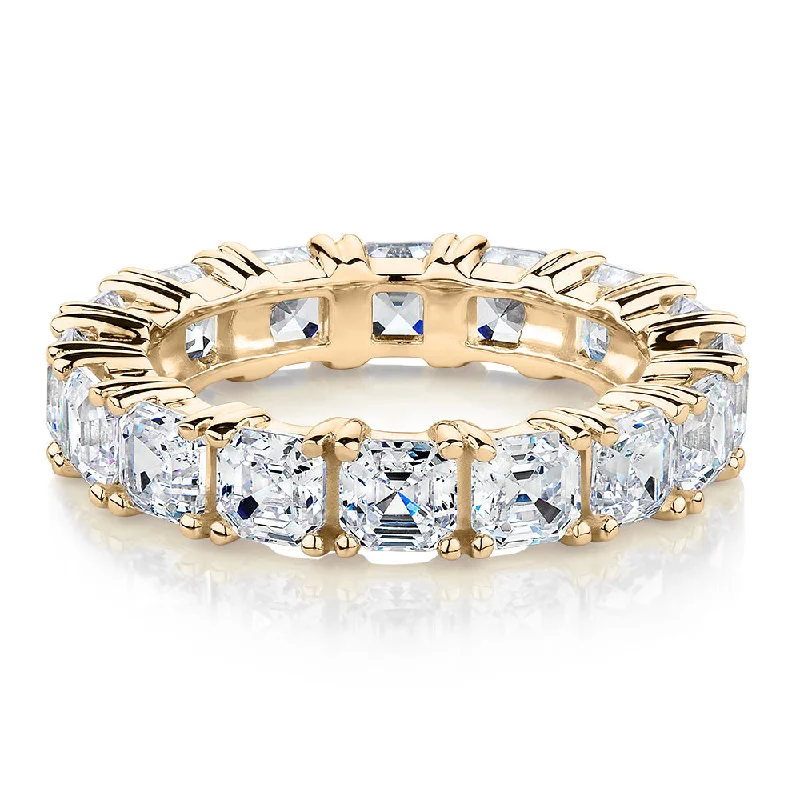 Elegant Gemstone Wedding Rings-All-rounder eternity band with 5.46 carats* of diamond simulants in 10 carat yellow gold