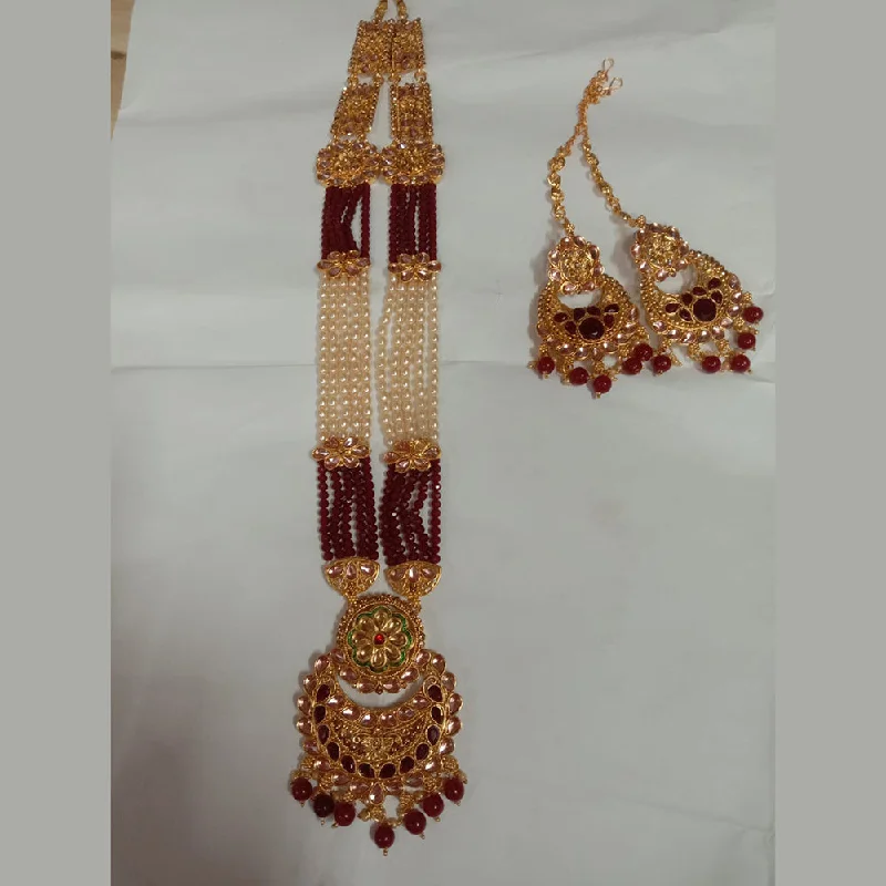 Elegant Bridal Necklaces-Neetu Art Gold Plated Crystal Stone Long Necklace Set