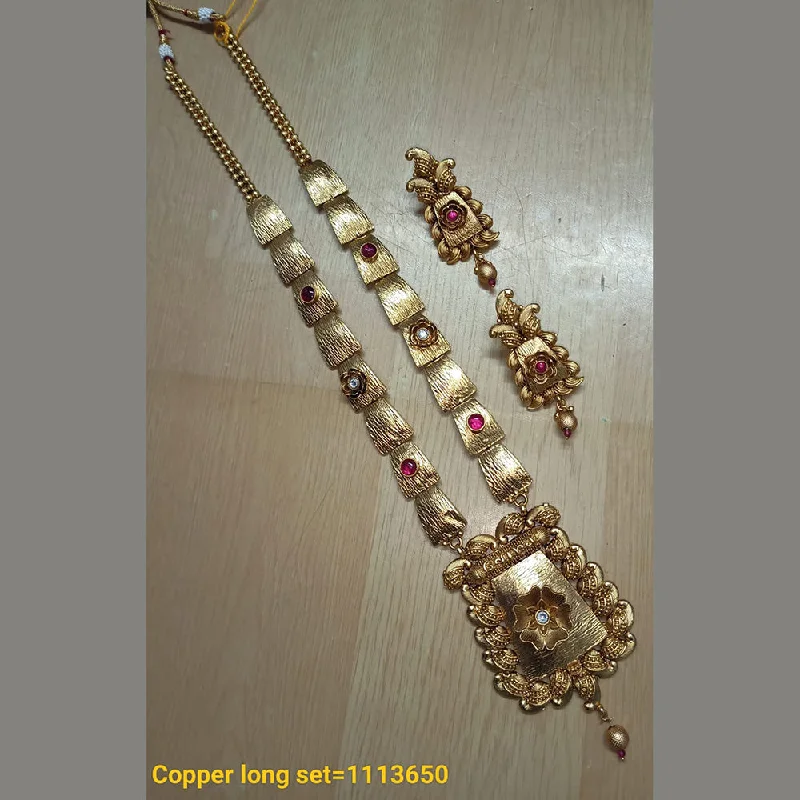 Rose Quartz Necklaces-Padmawati Bangles Gold Plated Pota Stone Long Necklace Set